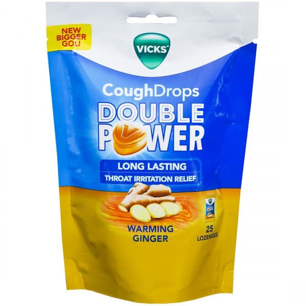 Vicks Cough Drops Double Power Warming Ginger 25 Lozenges