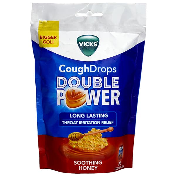 Vicks Cough Drops Double Power Soothing Honey 25 Lozenges