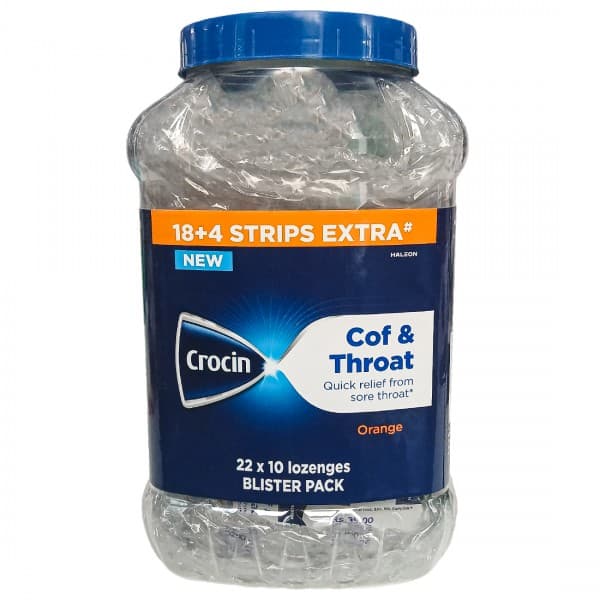 Crocin Cof & Throat Orange Jar (Free 4 Strips) Pack Of 18 x 10 Lozenges