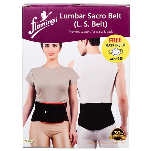 Flamingo Lumbar Sacro Belt Black (Free Mask Inside Worth Rs. 65) XL