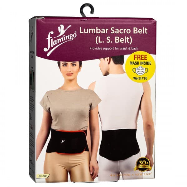 Flamingo Lumbar Sacro Belt Black (Free Mask Inside Worth Rs. 65) S