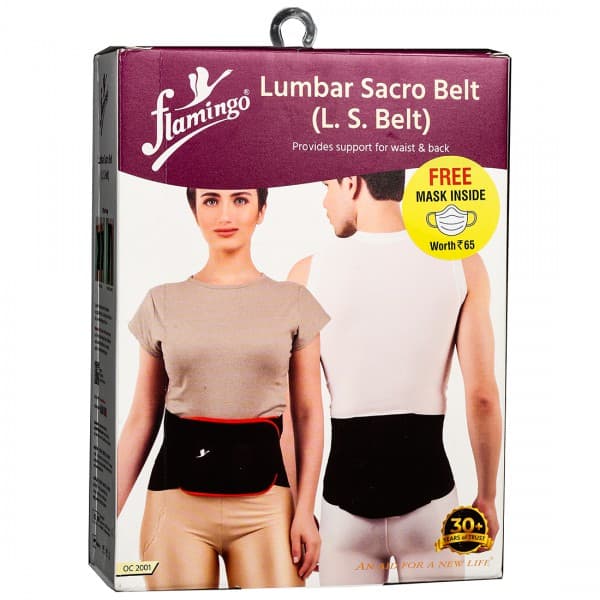 Flamingo Lumbar Sacro Belt Black (Free Mask Inside Worth Rs. 65) M