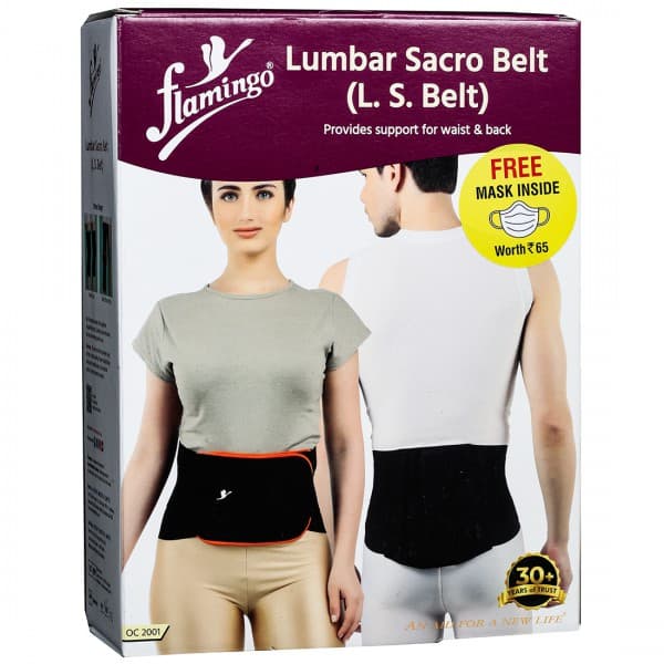 Flamingo Lumbar Sacro Belt Black (Free Mask Inside Worth Rs. 65) L