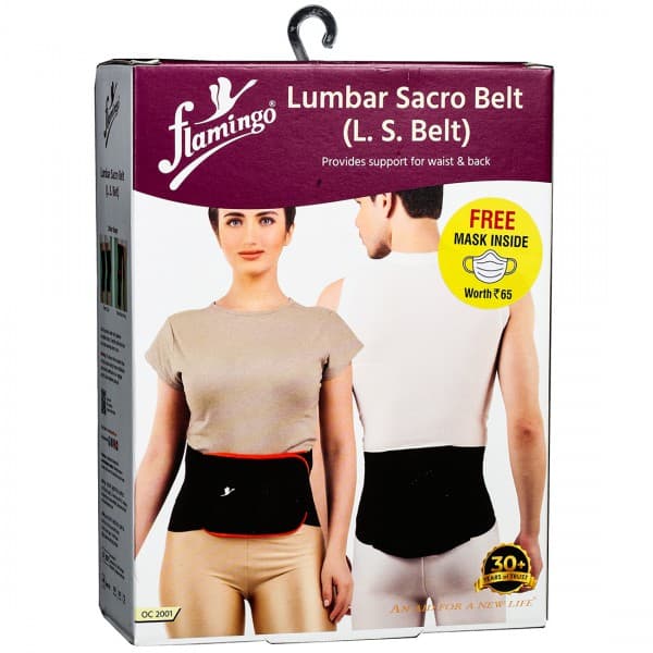 Flamingo Lumbar Sacro Belt Black (Free Mask Inside Worth Rs. 65) 2XL