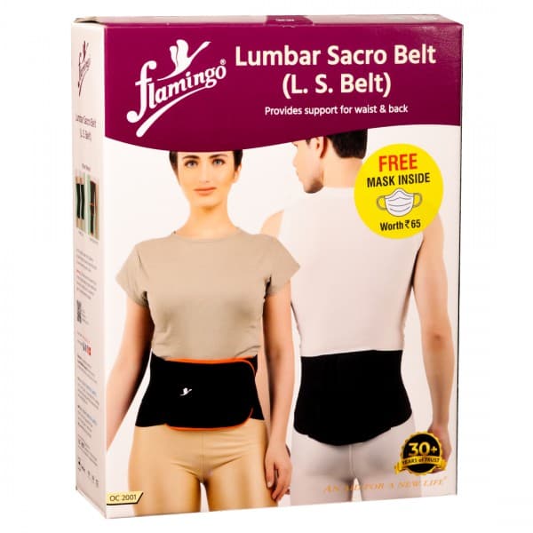 Flamingo Lumbar Sacro Belt Black & T. Blue (Free Mask Inside Worth Rs. 65) M