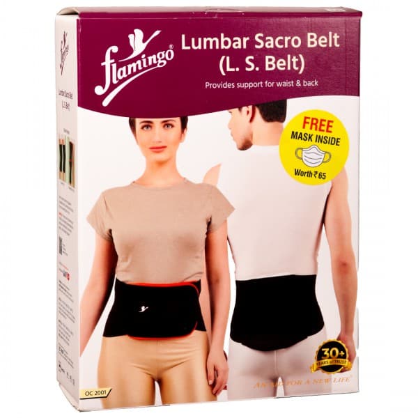 Flamingo Lumbar Sacro Belt Black/Blue (Free Mask Inside Worth Rs. 65) M