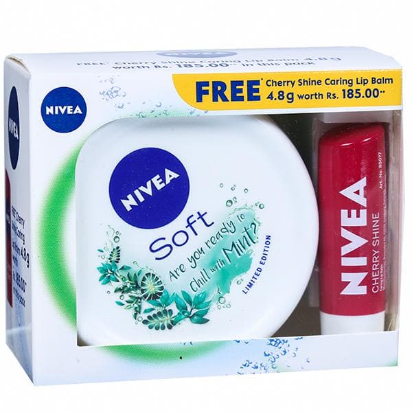 Nivea Soft Light Moisturiser Chill with Mint (Free Nivea Cherry Shine Caring Lip Balm 4.8 g) 200 ml