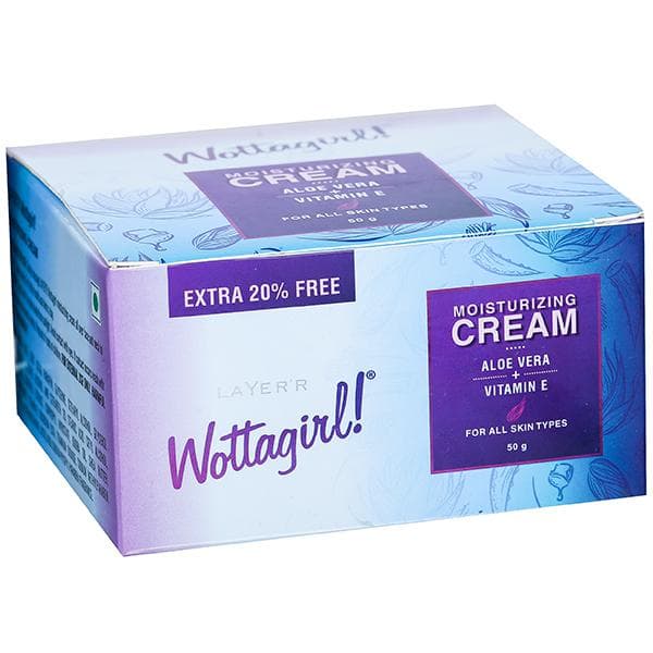 Layerr Wottagirl Moisturizing Cream Aloe Vera + Vitamin E (Free 20% Extra) 50 g