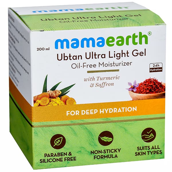 Mamaearth Ubtan Ultra Light Gel Oil Free Moisturizer with Turmeric & Saffron 200 ml