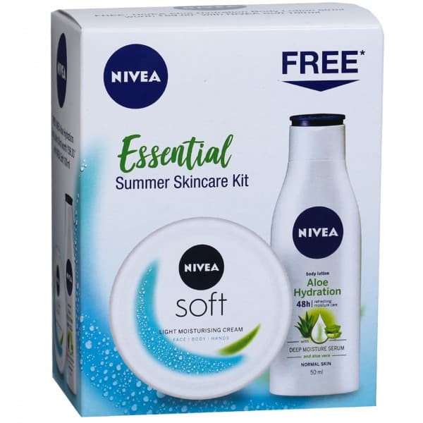 Nivea Essential Summer Skincare Kit (Buy Soft Light Moisturising Cream Free AloeHydrationLotion50ml) 100 ml
