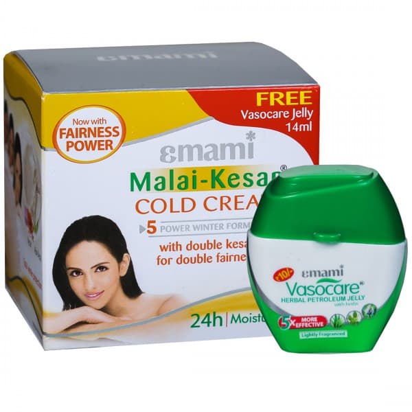 Emami Malai Kesar Cold Cream (Free Vasocare Jelly 14 ml) 60 ml