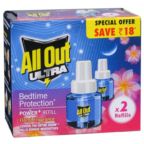 All Out Ultra Power+ Refill Liquid Floral Fragrance (Save Rs 18) 2 x 45 ml