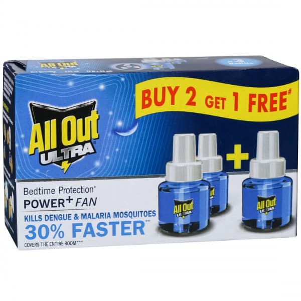 All Out Ultra Power+ Fan Liquid Vaporizer (Buy 2 Get 1 Free) 3 x 45 ml