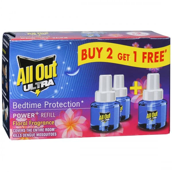 All Out Ultra Power+ Refill Liquid Vaporizer Floral Fragrance (Buy 2 Get 1 Free) 3 x 45 ml