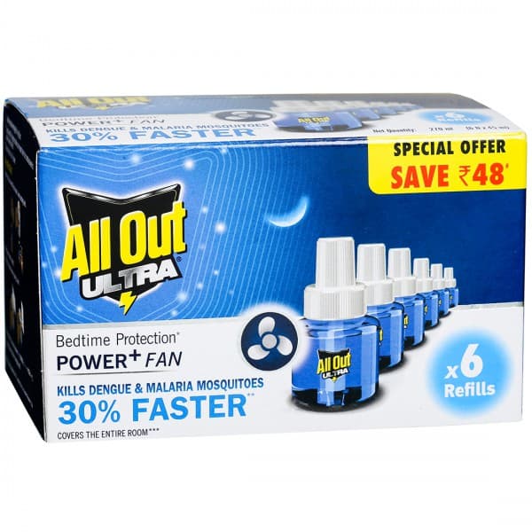All Out Ultra Power+ Fan Liquid Vaporizer (Save Rs 48) 6 x 45 ml