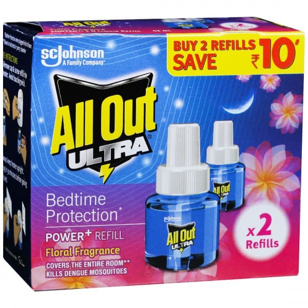 All Out Ultra Power+ Liquid Vaporiser Floral Fragrance (Save Rs 10) 2 x 45 ml