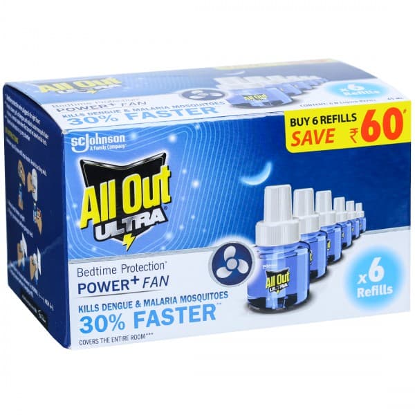 All Out Ultra Power+ Fan Liquid Vaporizer (Save Rs.60) 6 x 45 ml
