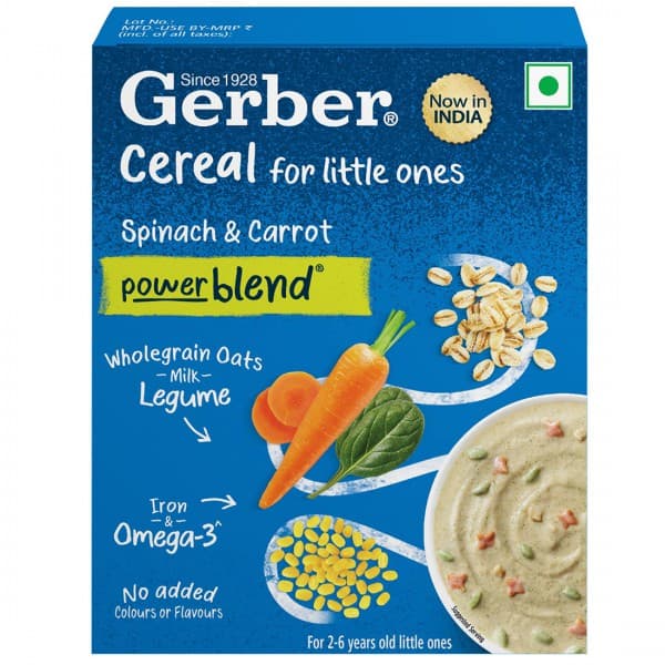 Nestle Gerber Spinach & Carrot Power Blend Cereal for 2-6 years Old Little Ones Refill 300 g