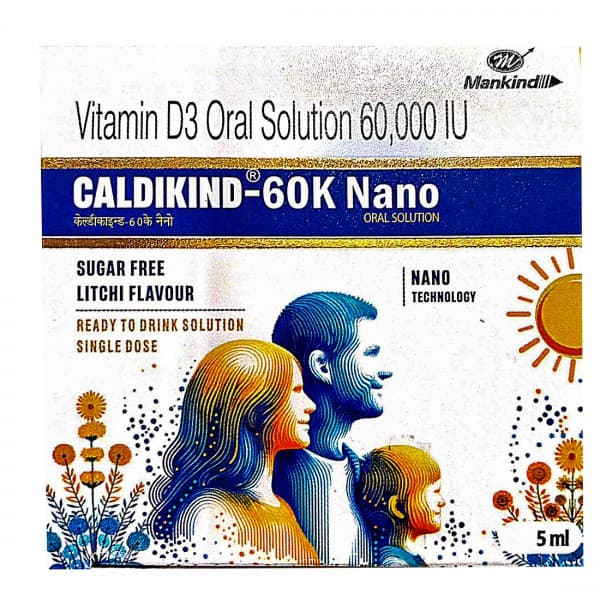 Caldikind 60K Nano Sugar Free Litchi Flavour Oral Solution 5 ml