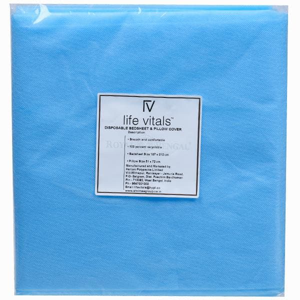 Life Vitals Disposable Bedsheet (107 x 210 cm) & Pillow Cover (51 x 72 cm) Sky Blue