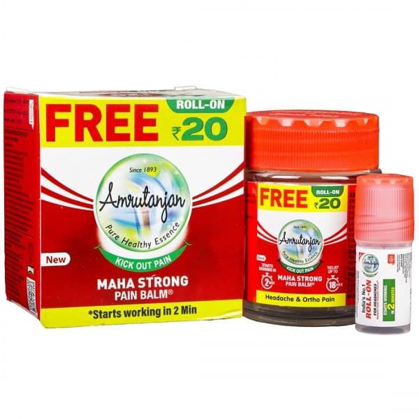 Amrutanjan Maha Strong Pain Balm (Free Roll-On 2.5 ml Worth Rs.20) 50 ml