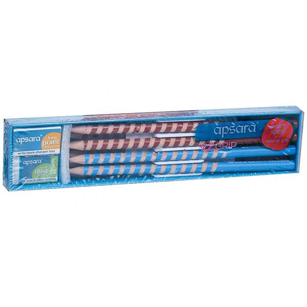 Apsara EZ Grip Extra Dark Pencils 172 mm with Eraser & Sharpener 101015004 Pack Of 10