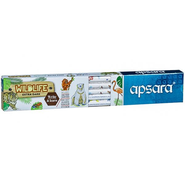 Apsara Wildlife Extra Dark Pencis with Sharpener, Eraser & Wildlife Sticker 101006013 Pack Of 10