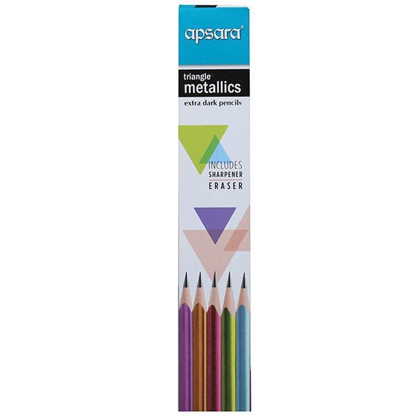 Apsara Triangle Metallics Extra Dark Pencils with Eraser & Sharpener 101005012 Pack Of 10