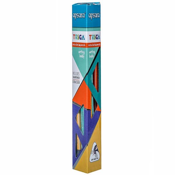 Apsara Triga Extra Dark Pencils with Eraser & Sharpener 101013005 Pack Of 10