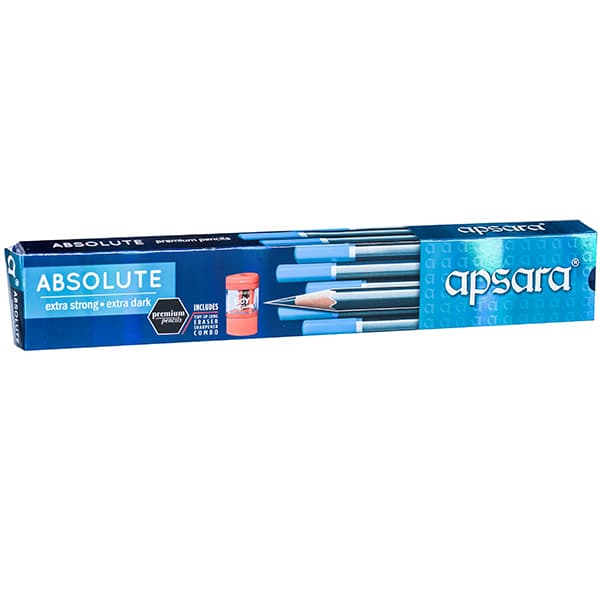 Apsara Absolute Extra Strong & Dark Premium Pencils with Tidy Up Long Eraser-Sharpene 101015020 Pack Of 10