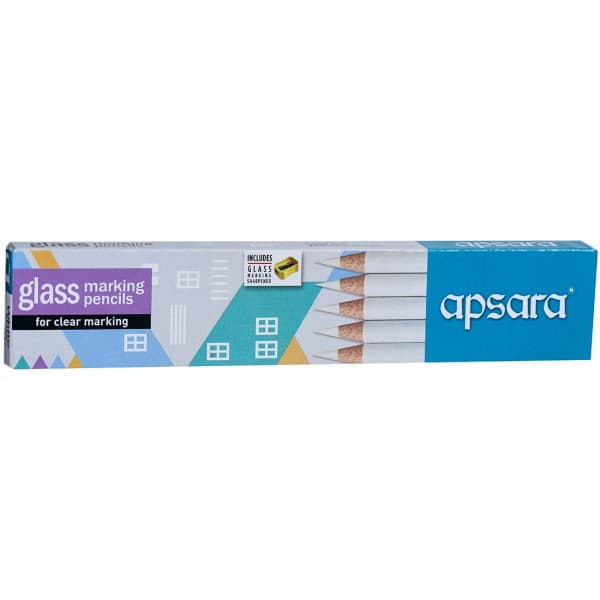 Apsara White Glass Marking Pencils with Glass Marking Sharpener 101220002 Pack Of 10