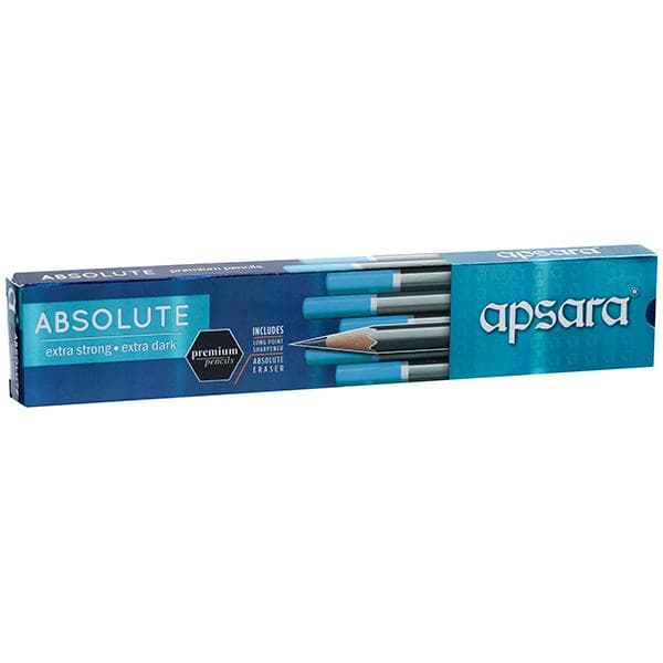 Apsara Absolute Extra Strong & Dark Premium Pencils with Eraser & Sharpener 101015015 Pack Of 10