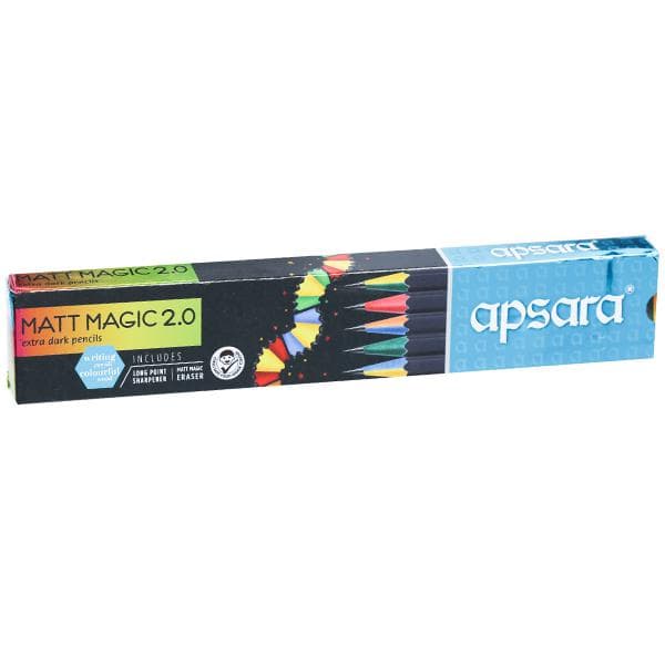 Apsara Matt Magic 2.0 Extra Dark Pencils with Eraser & Sharpener 101009005 Pack Of 10