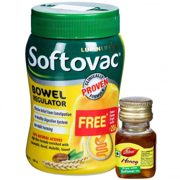 Softovac Bowel Regulator For Effective Relief From Constipation & Irregular Bowel Habits 100 g (Free Dabur Honey 20 g)