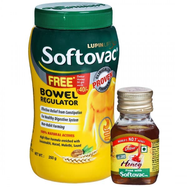 Softovac Bowel Regulator For Effective Relief From Constipation & Irregular Bowel Habits 250 g (Free Dabur Honey 50 g)