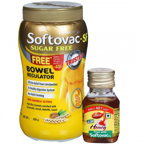 Softovac-SF Bowel Regulator For Effective Relief From Constipation & Irregular Bowel Habits 250 g (Free Dabur Honey 50 g)
