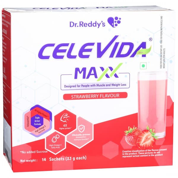 Celevida Maxx Strawberry Flavour Sachet 14 x 33 g