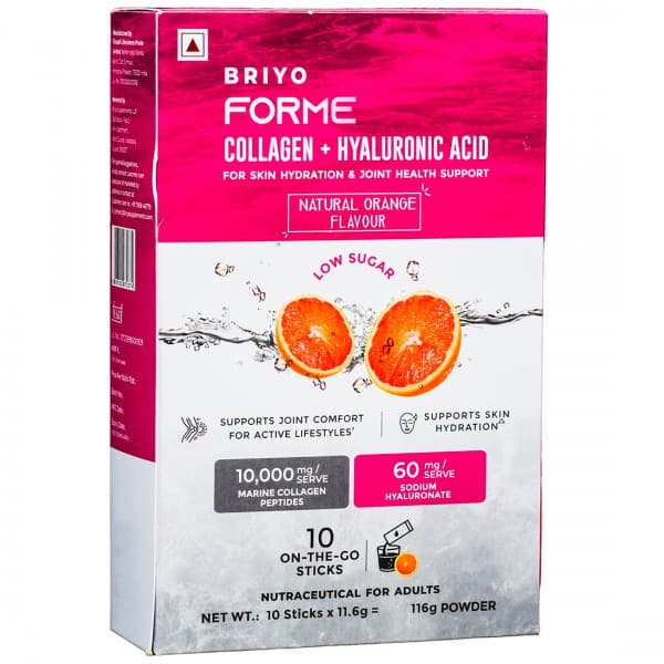 Briyo Forme Collagen 10g and Hyaluronic acid Natural Orange Flavour Powder 10 Sachets