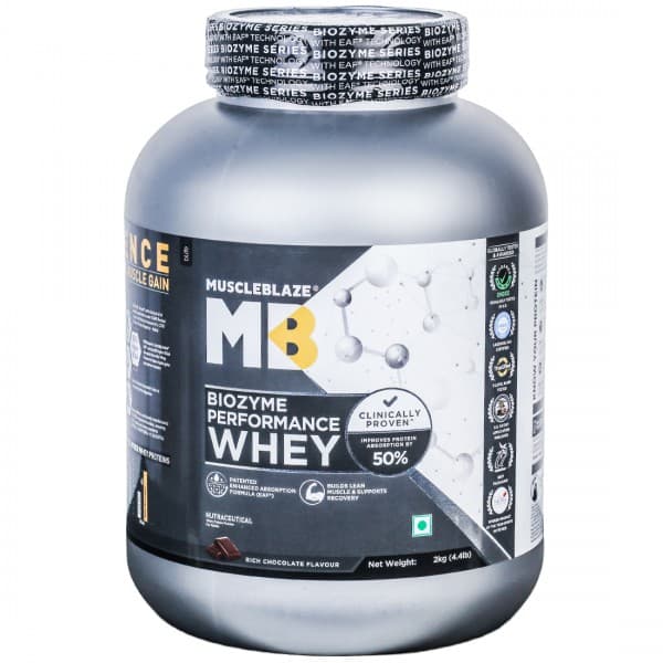 MuscleBlaze Biozyme Performance Whey Rich Chocolate Flavour Powder Jar 2 Kg