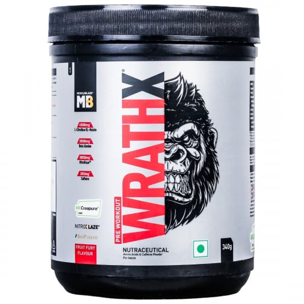 MuscleBlaze Pre Workout Wrathx Fruit Fury Flavour Powder Jar 340 g