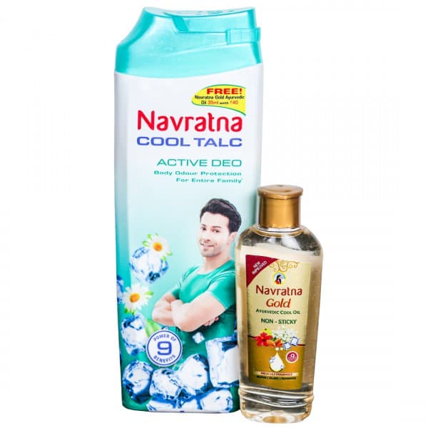 Navratna Cool Active Deo Talc (Free Navratna Gold Ayurvedic Oil 35 ml Worth Rs. 40) 100 g