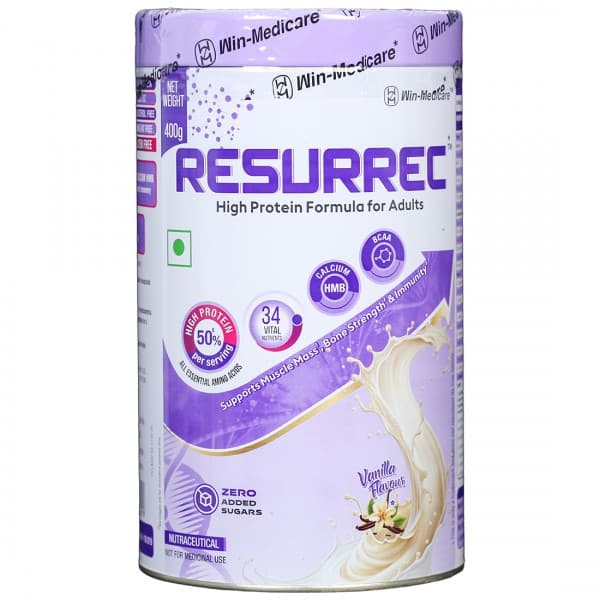Resurrec High Protein Formula for Adults Vanilla Flavour Powder Jar 400 g