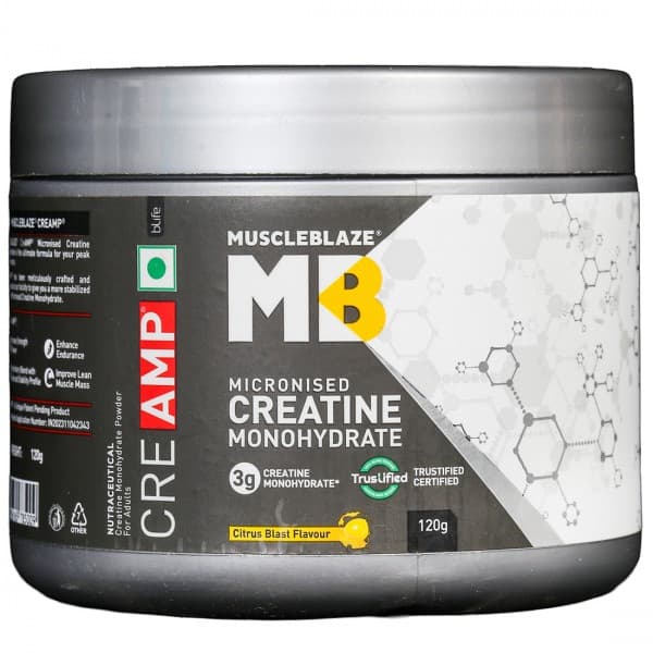 MuscleBlaze CreAMP Micronised Creatine Monohydrate Citrus Blast Flavour Powder Jar 120 g