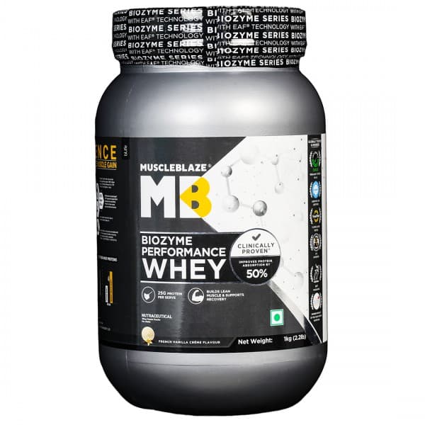 MuscleBlaze Biozyme Performance Whey French Vanilla Creme Flavour Powder Jar 1 kg