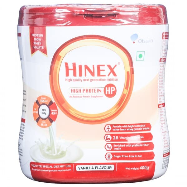 Hinex HP Vanilla Flavour Sugar Free Protein Powder Jar 400 g