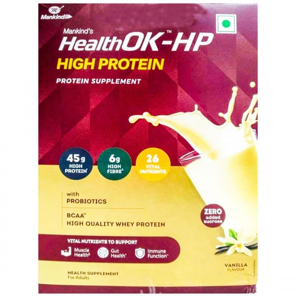 Mankind's Health Ok HP Vanilla Flavour High Protein Supplement Refill 400 g