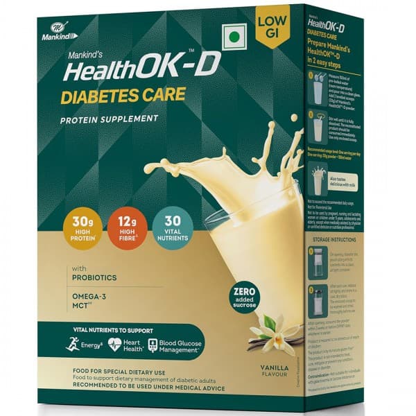 Mankind's Health Ok D Diabetes Care Vanilla Flavour Protein Supplement Refill 400 g