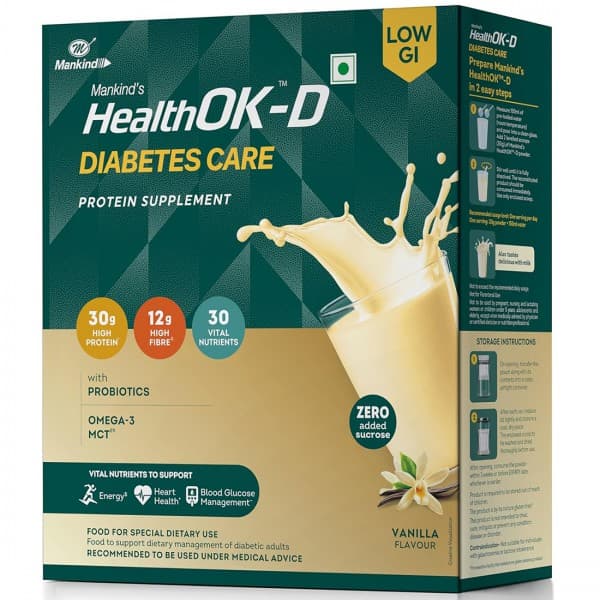 Mankind's Health Ok D Diabetes Care Vanilla Flavour Protein Supplement Refill 200 g