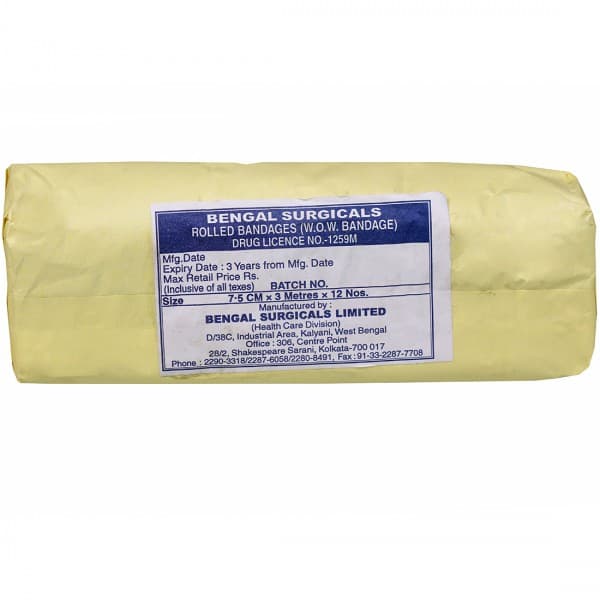 Roll Bandage (B.S.) HQ 7.5 cm x 3 m Pack Of 12