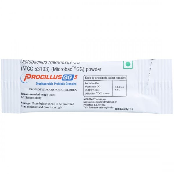 Procillus GG 5 (Lactose, Gluten & Sugar Free) Orodispersible Probiotic Granules 1 g